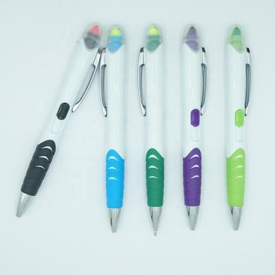 China Promotional Pen Newest Design Solid White Barrel with Handle Metal Clip Highlighter Bar Promotion Ballpoint Pen Colorful Rubber Pen for sale