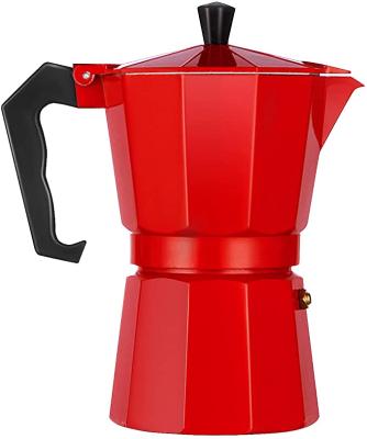 China WITH LID Coffee Octagonal Pot Mocha Moka Pot Aluminum Espresso Pot Coffee Maker For Kitchen Home Office (3 Cups/6 Cups) (300ml, Red) for sale