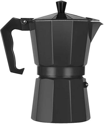 China WITH LID Coffee Octagonal Pot Mocha Moka Pot Aluminum Espresso Pot Coffee Maker For Kitchen Home Office (3 Cups/6 Cups) (300ml, Black) for sale