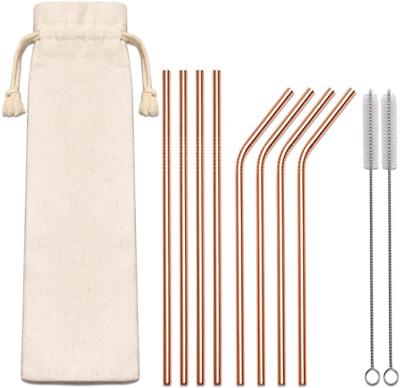 China Disposable Stainless Steel Straws with Storage Bag for Tumbler 20oz Cups Set (4 Bent 4 Straight Cleaning Brush 2, Rose Gold) 8 Per Set for sale