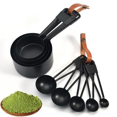 China Sustainable Measuring Cups Set Black Stainless Steel Nesting Measuring Spoon Kit Kitchen Baking Tool for sale