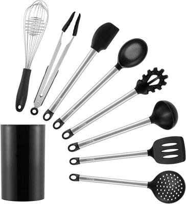 China Sustainable kitchen utensil set of 9, kitchen utensil sets with holder, silicone spatula, etc. for sale