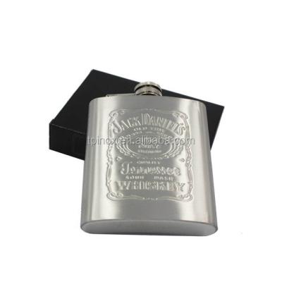 China Embossed Logo Liquor Bottle 7oz Stainless Steel Hip Flask Embossed Jug for sale