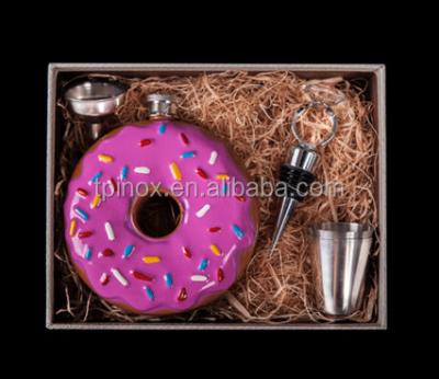 China Donut Shape New Products Stainless Steel Donut Shape Round Portable Hip Flask for sale