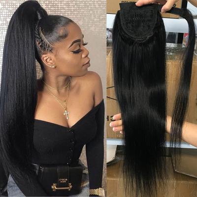 China Straight 100% Hair Ponytails Extensions, Clip In Hair Ponytail Hair Pieces Ponytail Hair Extensions, Brazilian Hair Wrap Ponytails for sale