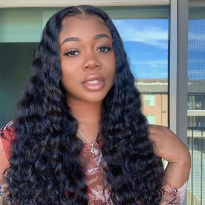 China Brazilian Virgin Raw Unprocessed Deep Wave Human Hair Lace Front Wig 40 Inch Human Hair Wig Vendor Wave Hair Wig for sale