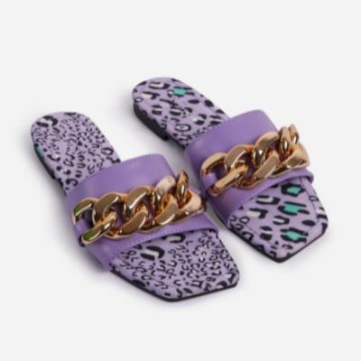 China Women's Summer Slippers Lit Snakeskin Leopard Pattern Open Toe Flat Sandals Outdoor Slides Slippers for sale