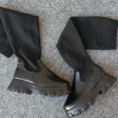 China Other 2022 winter artificial PU ladies shoes knitting over the knee boots thigh high boots women boots for sale