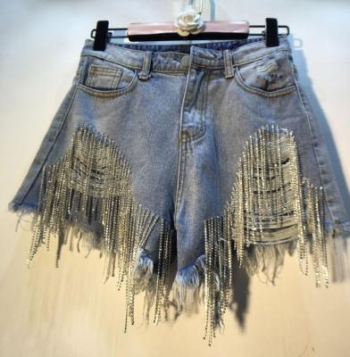 China 3252738 fashion clothing 2022 waist water drill tassel chain woman pants high top shorts jeans denim shorts for sale