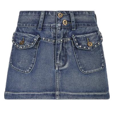 China Women's Summer Street Skirt Low Waist Nail Drill Breathable Tight Denim Women's Short Ladies Jean Skirt for sale