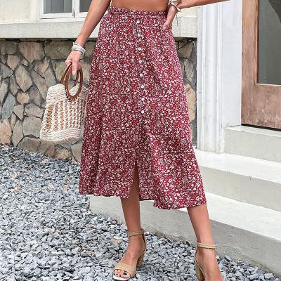 China Viable Women's Outfits 2022 Summers Printed Red Skirt With Floral Women's Skirts High Waist Short Skirt for sale