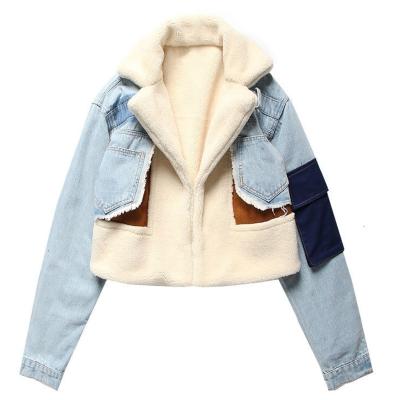 China QUICK DRY Denim Jacket Cashmere Women Lambswool Splicing Inner Layer Thickened Short Coat Winter Coat for sale