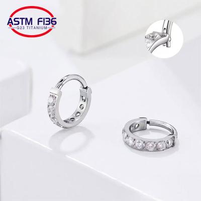 China Wholesale Titanium Nose Rings Piercing G23 ASTM F136 Jewelry Circle Nose Hoop Earrings CZ FASHION Titanium Piercing Jewelry for sale