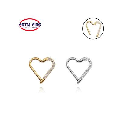 China Wholesale Fashion Trendy 316L Stainless Steel Jewelry Top-Elf Jewelry Heart Shaped Zircon Piercing Nose Rings For Women for sale