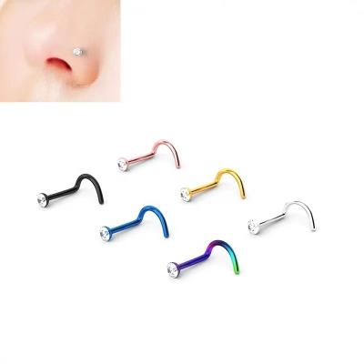 China Wholesale Hiphop Plating 316L Stainless Steel With Zircon Jewelry Nose Ring L Shape Earring Body Fashion Piercing Jewelry for sale