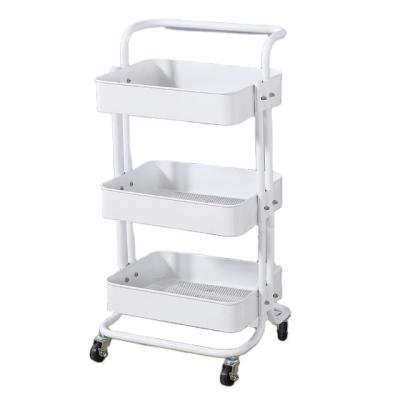 China Sustainable 3 Tier Rolling Plastic Universal Utility Cart Kitchen Storage Organizer Home Cart With Wood Board for sale