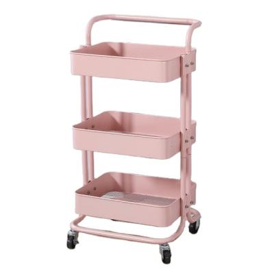 China Sustainable 3 Tier Metal Utility Cart Rolling Storage Shelves Storage Trolley Cart for sale