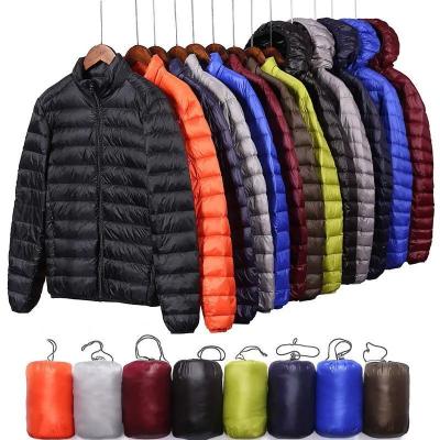 China Breathable Cheap Light Warm Duck Feather Custom Logo Nylon Black Hooded Winter Bubble Puff Filled Down Puffer Jackets Coat for Men for sale