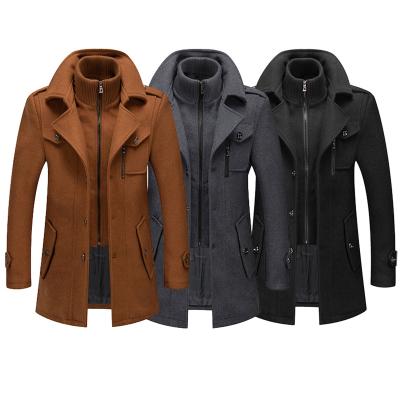 China Reversible New Autumn Winter Men's Double Collar Woolen Warm Long Coat Plus Size Windproof Jacket for Men M-4XL Grey Black Khaki for sale