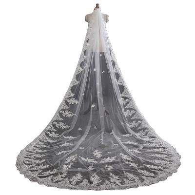 China Lace Edge Factory Price High Standard Applique Lace Veil Along New Wedding Cathedral Veil Eco-friendly for sale