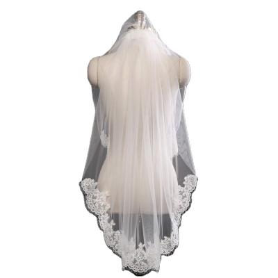 China Manufacturer Wholesale Wedding Veils Bridal Bridal Double-Layer Headdress Lace Edge Manufacturer With Worsted Lace for sale