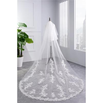 China Lace Edge China Supplier Triangle Lace New Super Bridal Veil Double Layer 3.5m Long for sale