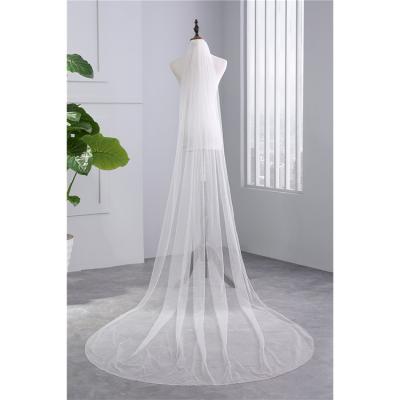 China Lace Edge Wholesale Plain A-Line Wedding Cathedral Chat Long Church Tail 3M Drill Edge Bridal Veil for sale