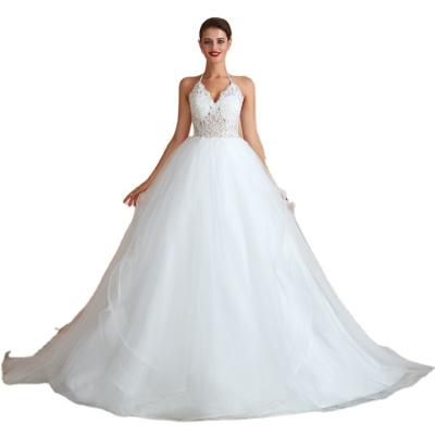 China 2022 anti-static new first-class finely processed sexy elegant backless neck tailed wedding dress for sale