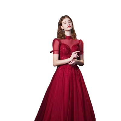 China Anti-wrinkle professional high quality low cost sexy color burgundy red evening dress for sale for sale