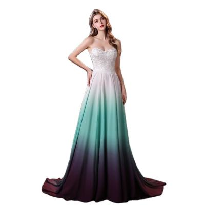 China Wholesale Nice Party Anti-Static Women's Long Little Tail Chiffon Performance Walk Show Wedding Dress For Lady for sale