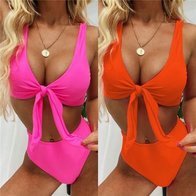 China 2021 Pure Color Breathable Pure Color Bowknot Swimwear Women's High Waist Fitness Swimwear Bikini Swimwear for sale