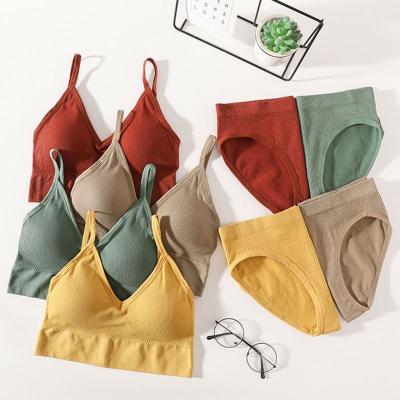 China Women Seamless Bra Panties Set Active Bra Crop Top Sports Bra Underwear Set Sexy Lingerie Female Top Seamless Bralette Brief for sale