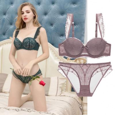 China New Style Fancy Style Women's High Waist Sexy French Antibacterial Luxury Lace Lift Up Black White Underwire Bra And Panty Sets Underwear Images for sale