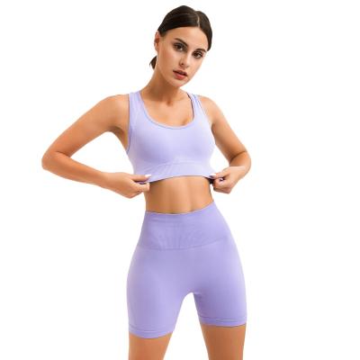 China Custom Logo Gym Fitness Sets Breathable For Women High Quality Seamless Shorts And Bra Padded Workout Yoga Set for sale