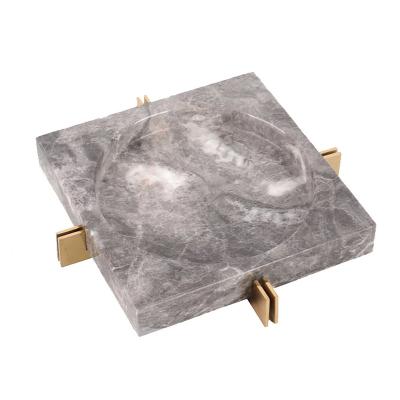 China Luxury custom large cigar black white ashtray square ash tray office hotel bar smoke personalized natural marble logo for sale