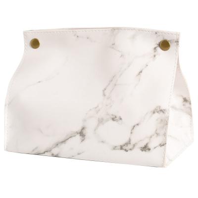 China Wear-resistant and dirt-resistant Nordic marble textured leather tissue box napkin paper extraction box multifunction storage bag home ornaments for sale