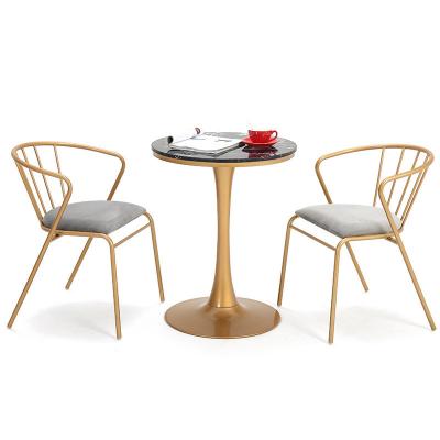 China Wholesale Restaurant Modern Steel Gold Table Leg Narture Stone Style New Leisure Stuffed Living Room Cafe Chairs And Table for sale