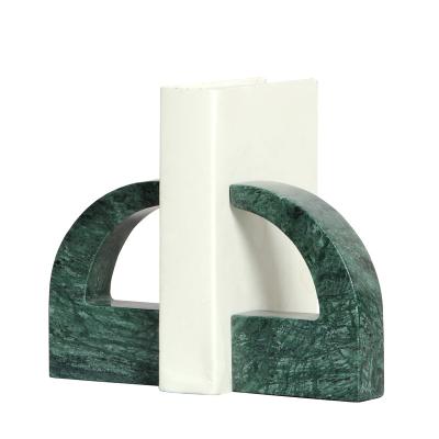 China Modern Dark Green Marble Decorative Bookends Decor Luxury Book Rack Shelf Decorations for sale