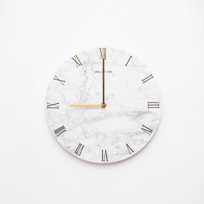 China Nordic Texture Carrara Decorative Handcrafted Bianco Wall Clock Modern Custom Style 10inch Carrara Style Antique White Marble Wall Clocks for sale