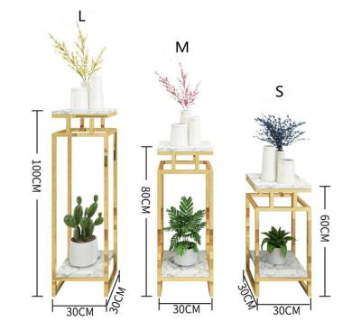 China Modern Natural Marble Top Flower Display Metal Free Standing Frame Racks Flower Tire Pot Rack Plant Indoor and Outdoor Rack for sale