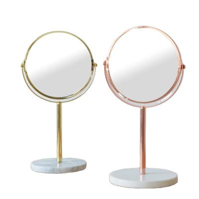 China China Home Decoration Natural White Marble Decorate Nordic Mirror Stone Base Stand Table Makeup Mirror for sale