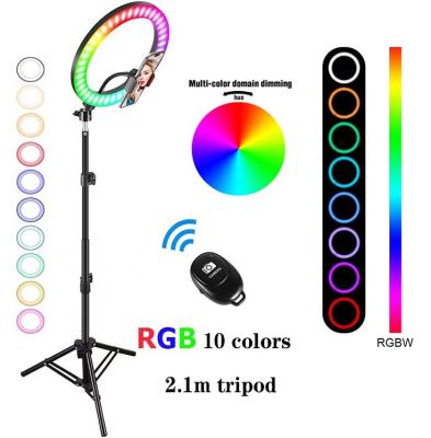 China Shine LED Ring Light With Tripod Stand 18 Inch Dimmable Tiktok Ring Light 10inch 14 Inch RGB Color Changing Led Ring for sale