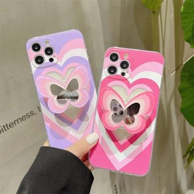 China Pink Love Heart Stand Soft Clear Phone Case For iPhone 13 11 12 XR X XS 7 8 Pro Mirror Plus Max Cute Butterfly Cover For iPhone 6-13 Mini for sale