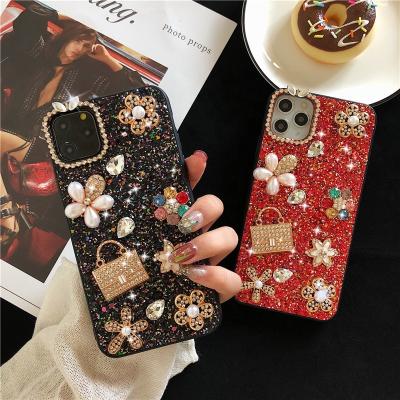 China Luxury Shockproof Rhinestone Phone Case For iPhone 13 11 pro max X XS max XR 6S 7 8 plus SE2 12 pro phone cover pearl crystal for sale