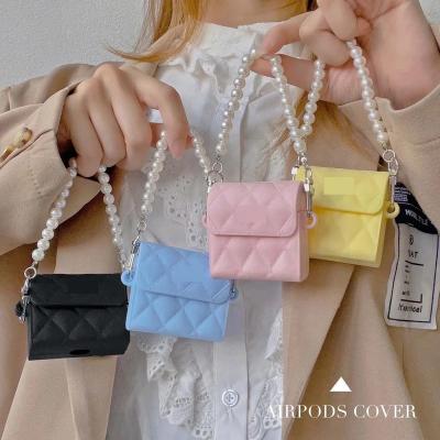 China For earphone for airpods case bag silicone case colorful cute female cover for airpods 1 pro case 2 with pearl chain for girls/woman for sale