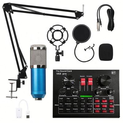 China Professional Metal Button Studio BM-800 Condenser Microphone V8X Live Stream Audio Interface USB Sound Card pro for sale