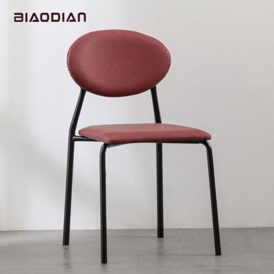 China BIAODIAN Cheapest Patent Modern Oval Back PU Leather Chair For Dining Living Room With Metal Leg for sale