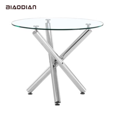 China China factory high quality convertible dining room 90*90cm tempered round glass top dining table for sale