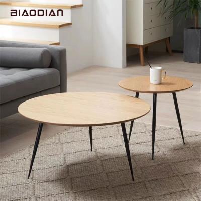 China (Others) New Design 2 Height Adjustable Living Room MDF With Modern Round Oak Veneer Metal Legs Coffee Table for sale