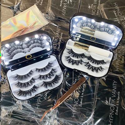 China Wholesale good quality thick full strip lashes lash packaging box mink 3d eyelash customs fluffy lead case with mirror and light for sale